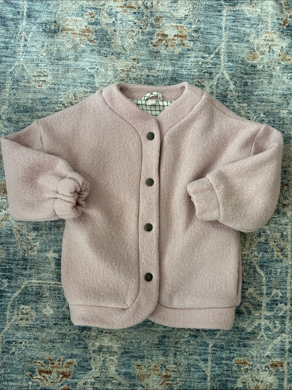Girls 4-5Y, Monkind Cotton Lined Wool Button-Front Jacket, Light Mauve